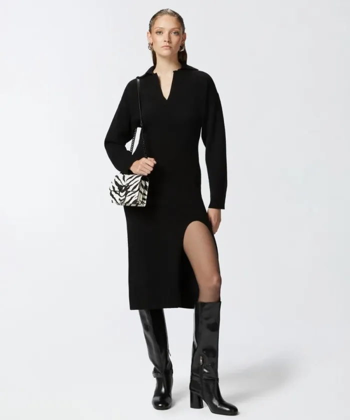 Women Dresses Pinko Long Cashmere Blend Knit Dress Limo Black
