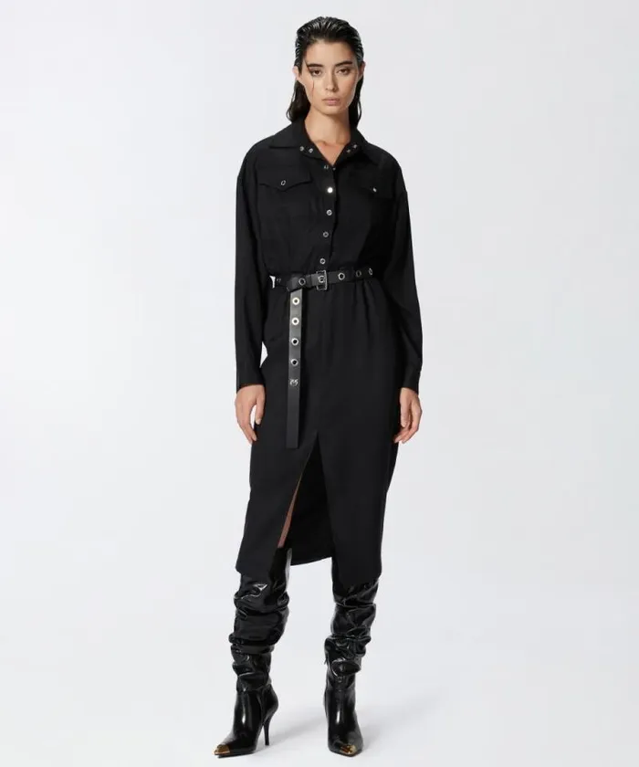 Women Dresses Pinko Midi Shirt Dress With Belt And Pockets Limo Black