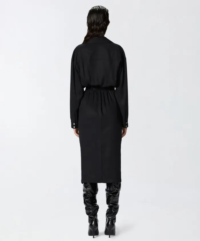 Women Dresses Pinko Midi Shirt Dress With Belt And Pockets Limo Black Women Dresses Pinko Midi Shirt Dress With Belt And Pockets Limo Black