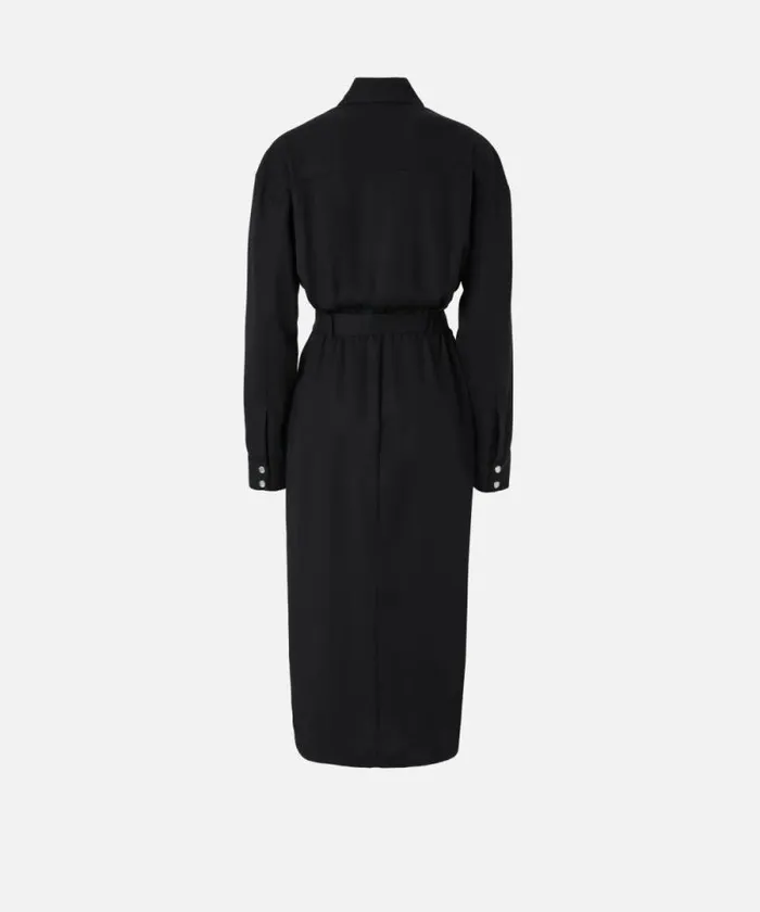 Women Dresses Pinko Midi Shirt Dress With Belt And Pockets Limo Black Women Dresses Pinko Midi Shirt Dress With Belt And Pockets Limo Black