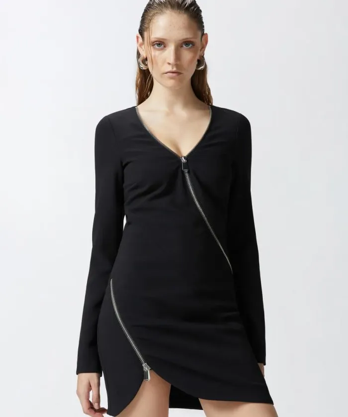 Women Dresses Pinko Mini Dress With Metal Zip Limo Black Women Dresses Pinko Mini Dress With Metal Zip Limo Black
