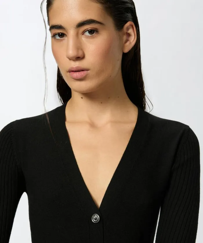 Women Dresses Pinko Ribbed Wool Mini Dress Limo Black Women Dresses Pinko Ribbed Wool Mini Dress Limo Black