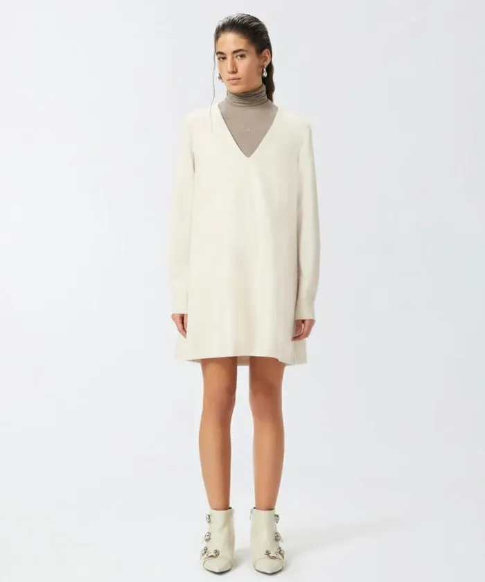 Women Dresses Pinko Technical Fabric Vneck Mini Dress Fog Beige