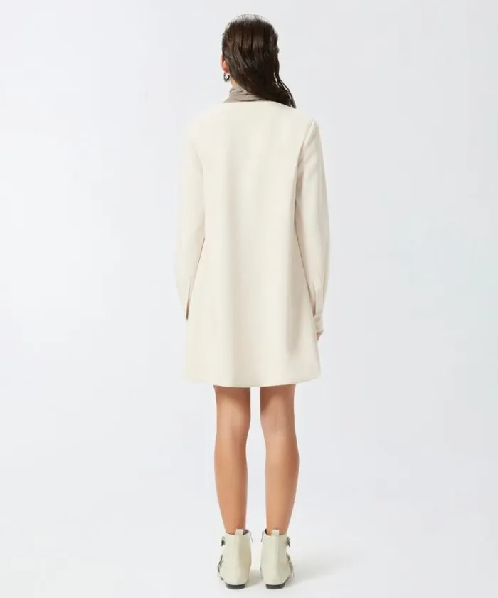 Women Dresses Pinko Technical Fabric Vneck Mini Dress Fog Beige Women Dresses Pinko Technical Fabric Vneck Mini Dress Fog Beige