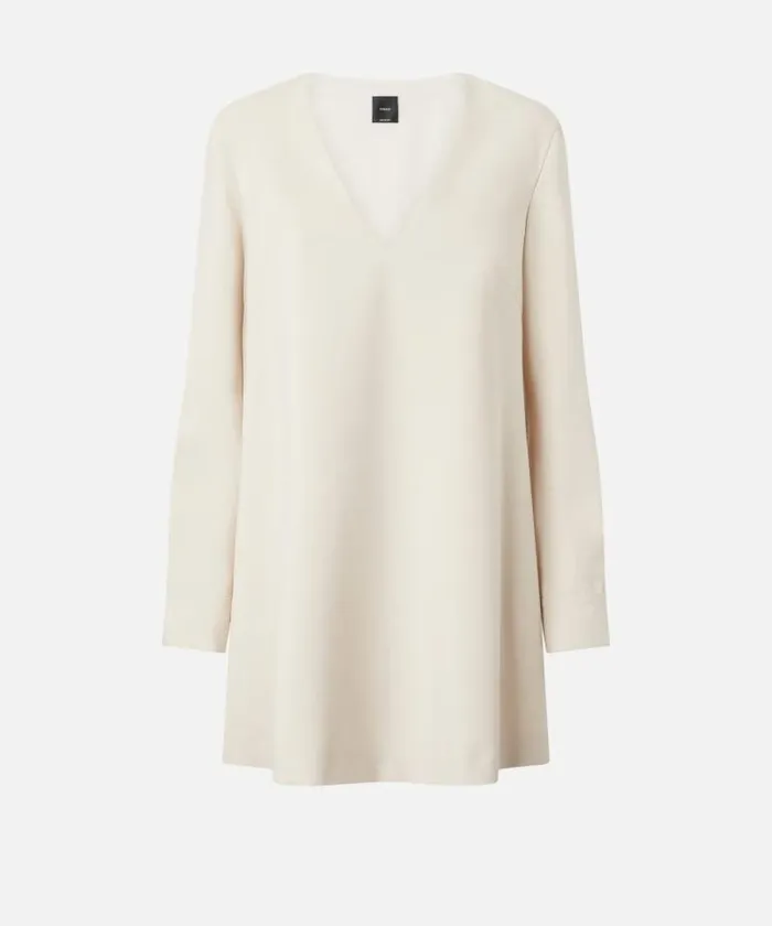 Women Dresses Pinko Technical Fabric Vneck Mini Dress Fog Beige Women Dresses Pinko Technical Fabric Vneck Mini Dress Fog Beige