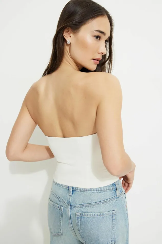 Women Dynamite Blouses and Tops Embellished Corset Tube Top Beige