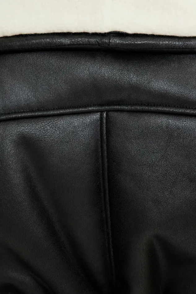 Women Dynamite Coats and Jackets Sherpa Short Faux Leather Wrap Coat Black