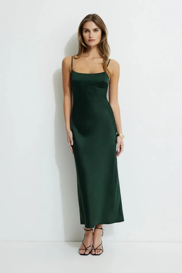 Women Dynamite Dresses and Jumpsuits Amira Satin Maxi Slip Dress Green