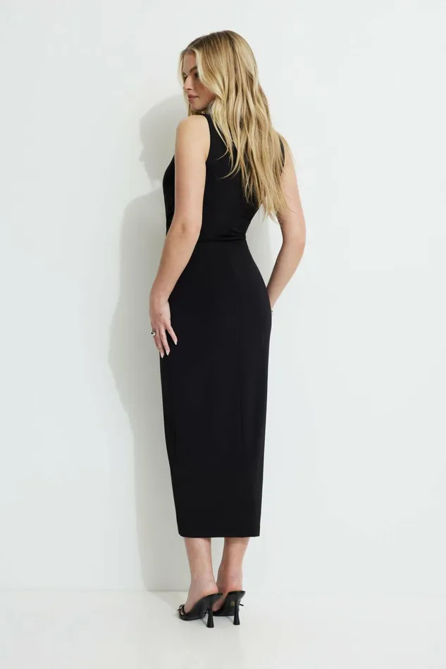 Women Dynamite Dresses and Jumpsuits Jersey Draped Maxi Dress Black