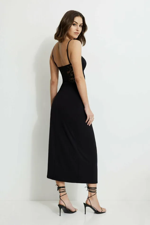 Women Dynamite Dresses and Jumpsuits Lace Mix Media Maxi Tube Dress Black