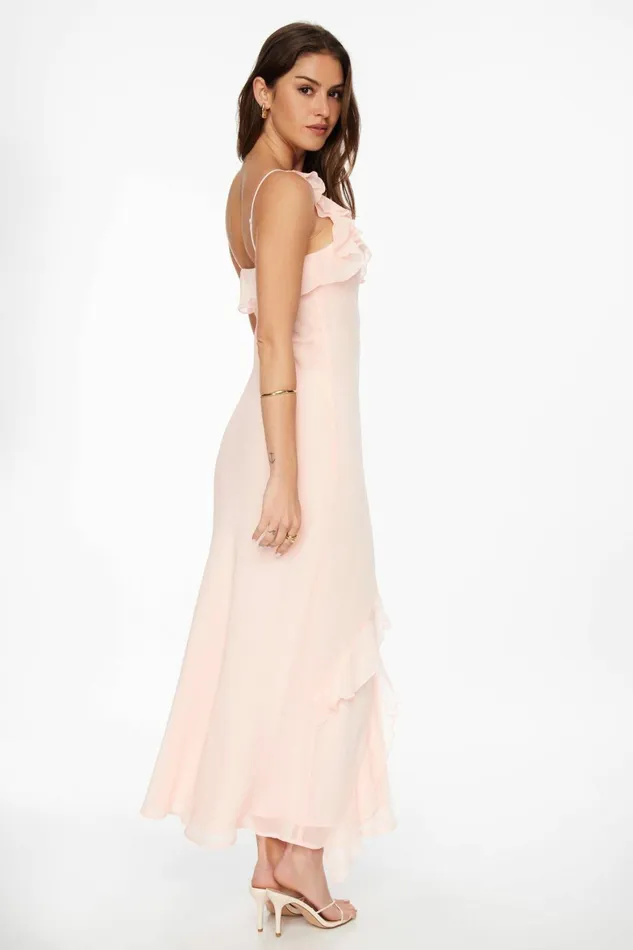 Women Dynamite Dresses and Jumpsuits Ruffled Chiffon Maxi Dress PINK