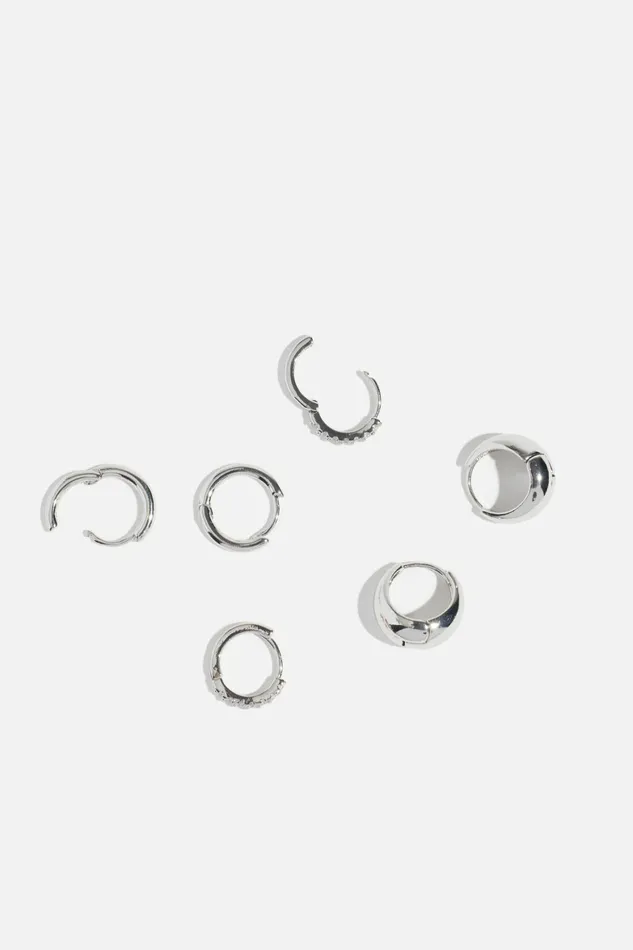Women Dynamite Earrings 3Pack Delicate Linear Hoop Earrings Gray