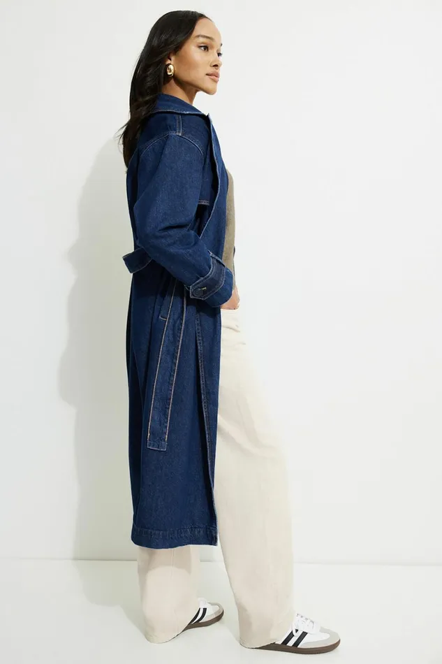 Women Dynamite Jeans and Denim Denim Trench Coat Blue