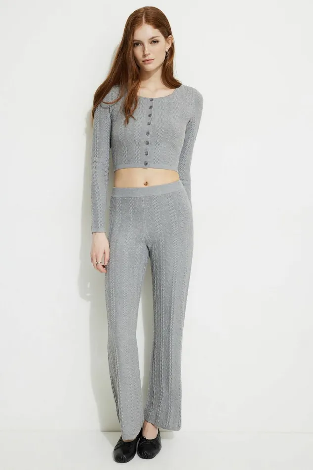 Women Dynamite Pants Cable Knit Flared Pants Gray