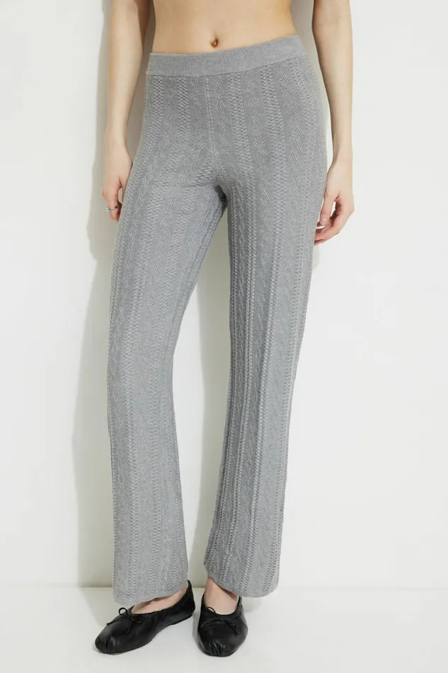 Women Dynamite Pants Cable Knit Flared Pants Gray
