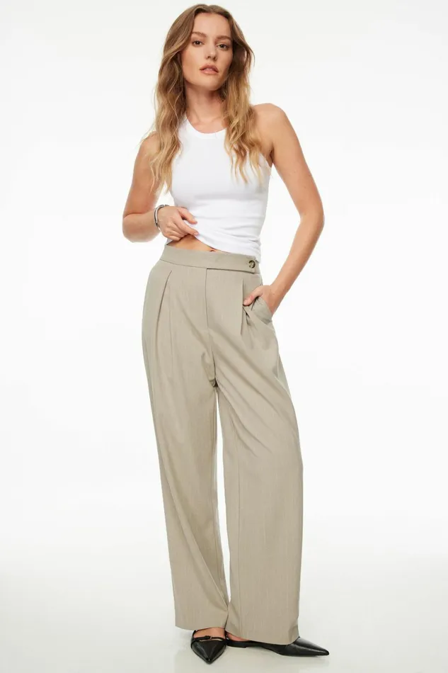 Women Dynamite Pants Pleated Pinstripe Wide Leg Pants Gray