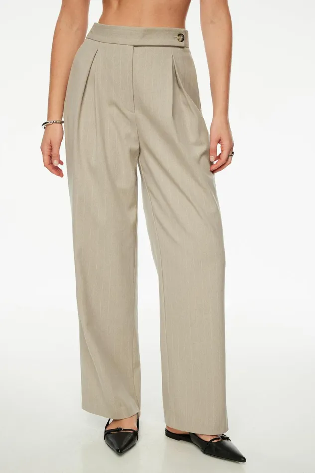 Women Dynamite Pants Pleated Pinstripe Wide Leg Pants Gray