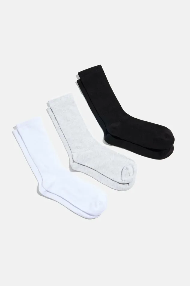 Women Dynamite Socks and Tights 3Pack Ribbed Crew Socks White