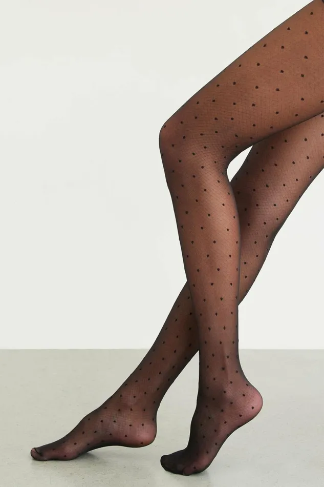 Women Dynamite Socks and Tights Sheer Dotted Fishnet Tights Black
