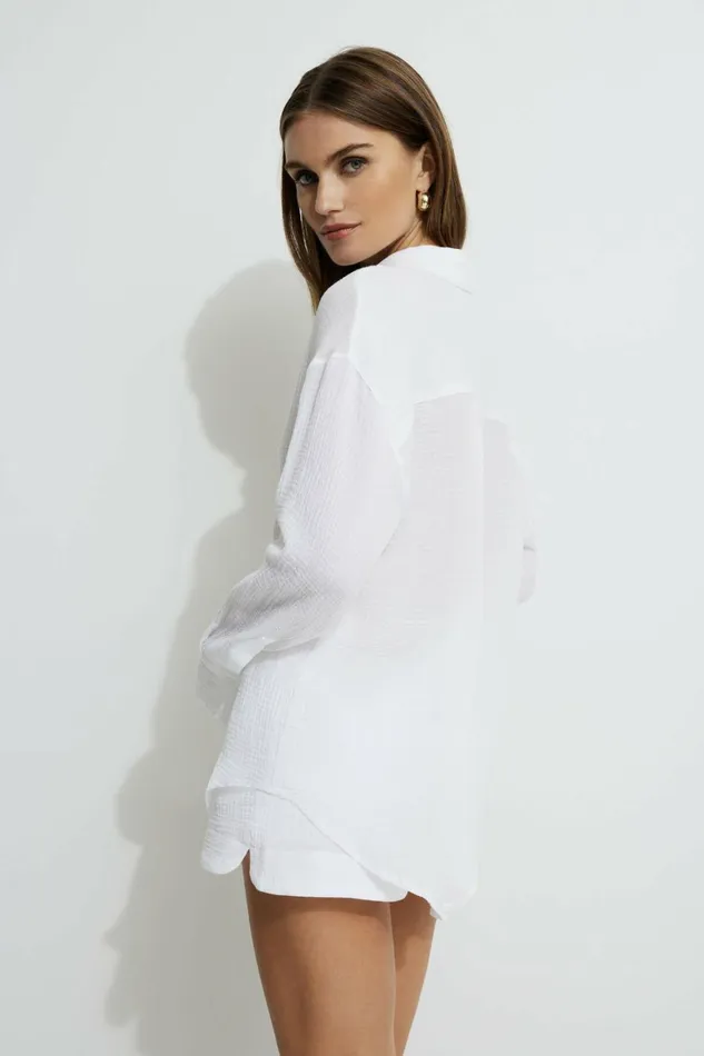 Women Dynamite Tops Gauze Oversized Shirt White