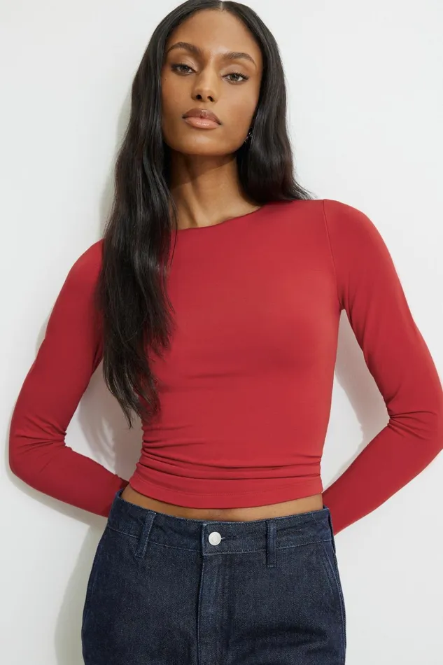 Women Dynamite Tops Kyla Jersey Long Sleeve TShirt Red