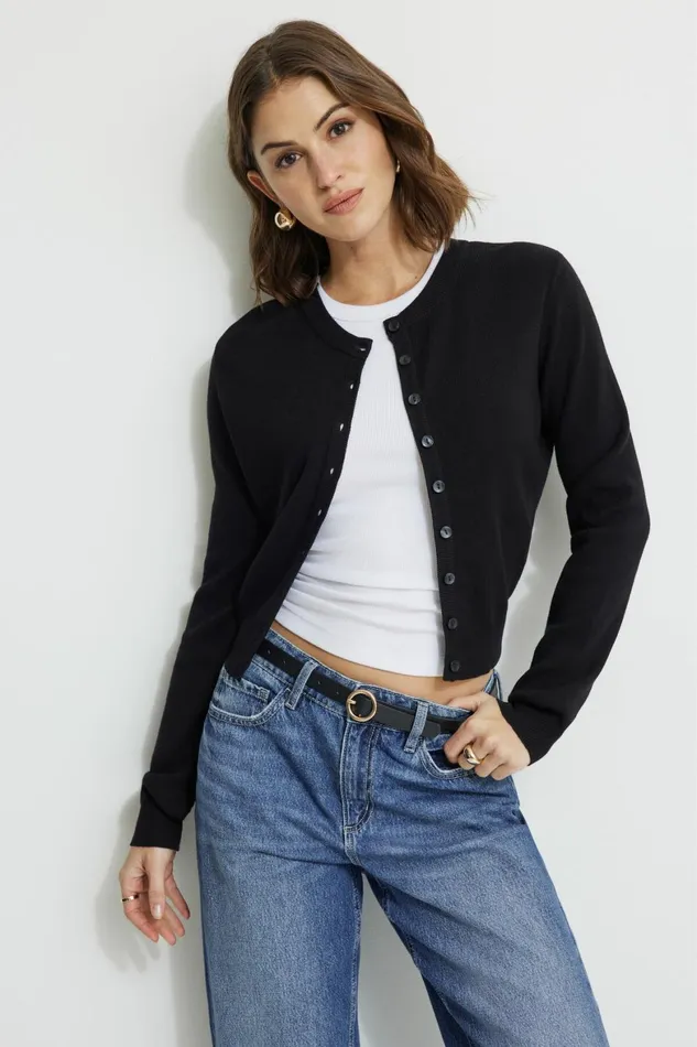 Women Dynamite Tops Rebecca Crewneck Cardigan Black
