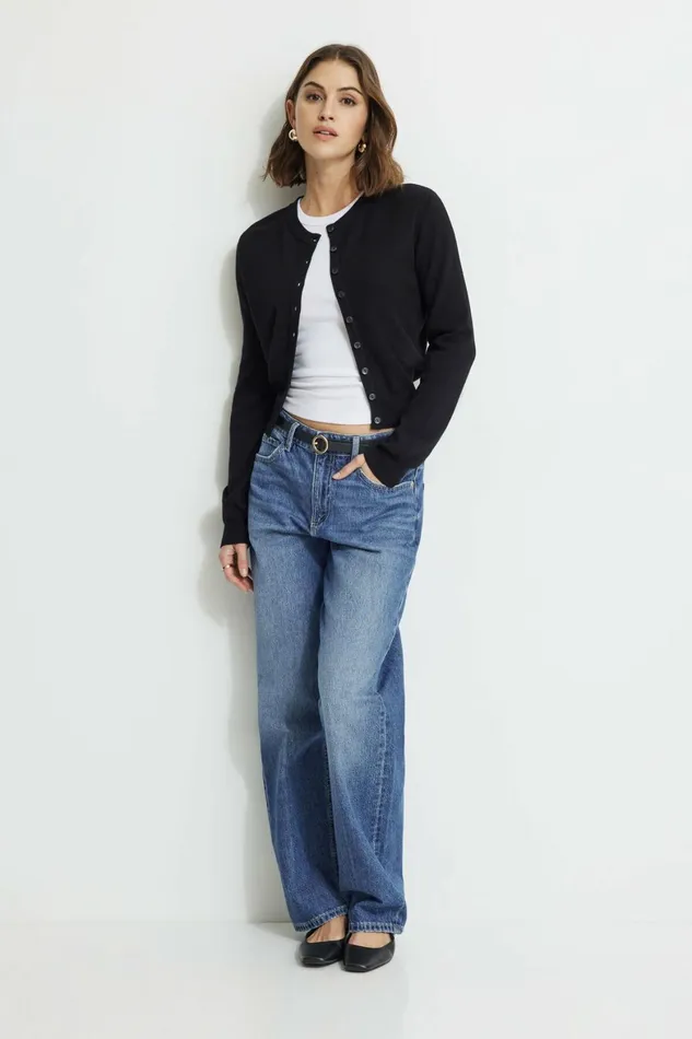 Women Dynamite Tops Rebecca Crewneck Cardigan Black