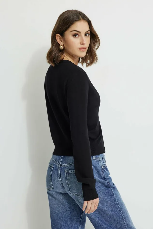 Women Dynamite Tops Rebecca Crewneck Cardigan Black