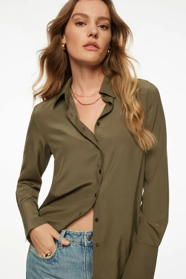 Women Dynamite Tops Relaxed Airflow Shirt Brown