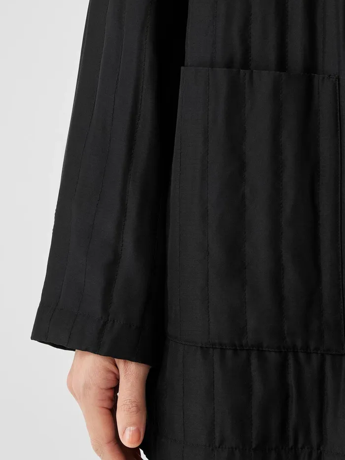 Women Eileen Fisher Jackets Coats and Vests Silk Habutai Quilted Round Neck Jacket Black