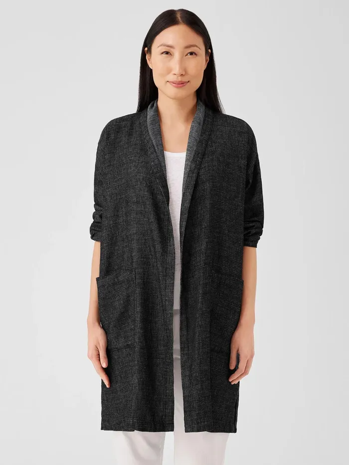 Women Eileen Fisher Jackets Coats and Vests Tweedy Hemp Cotton High Collar Coat Black Women Eileen Fisher Jackets Coats and Vests Tweedy Hemp Cotton High Collar Coat Black