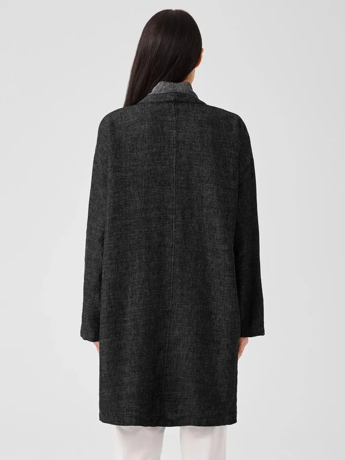 Women Eileen Fisher Jackets Coats and Vests Tweedy Hemp Cotton High Collar Coat Black