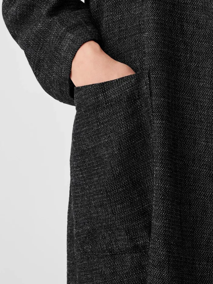 Women Eileen Fisher Jackets Coats and Vests Tweedy Hemp Cotton High Collar Coat Black
