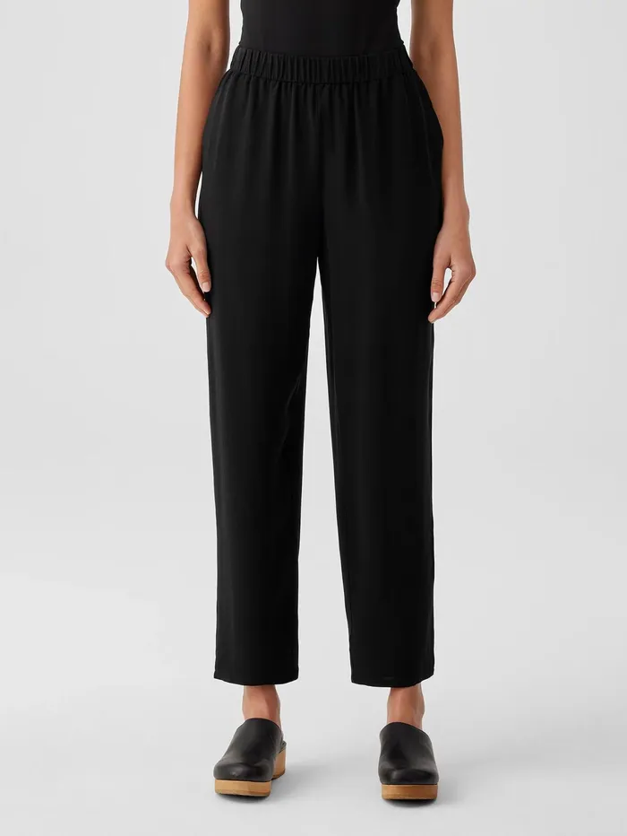 Women Eileen Fisher Pants Shorts and Jumpsuits Silk Georgette Crepe Tapered Pant Black