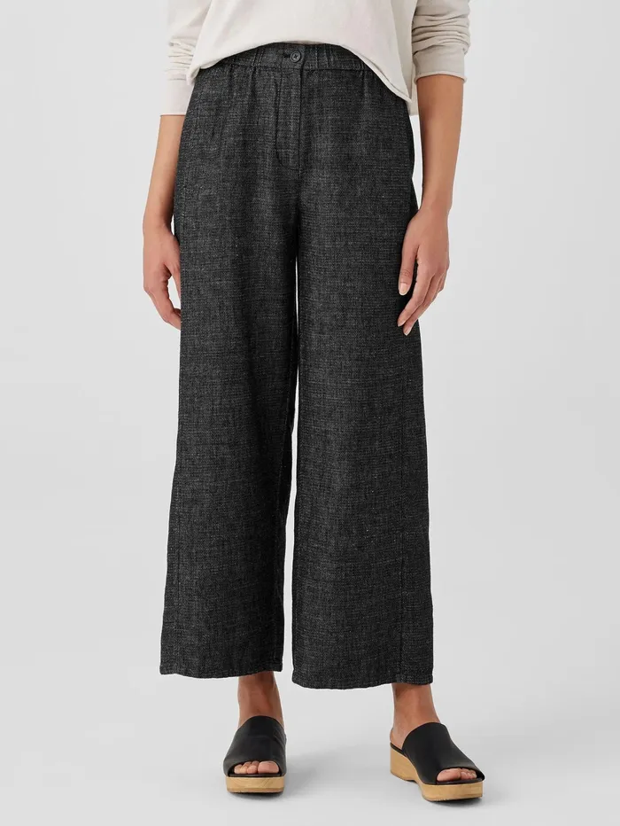 Women Eileen Fisher Pants Shorts and Jumpsuits Tweedy Hemp Cotton WideLeg Pant Black