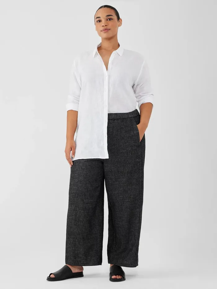 Women Eileen Fisher Pants Shorts and Jumpsuits Tweedy Hemp Cotton WideLeg Pant Black