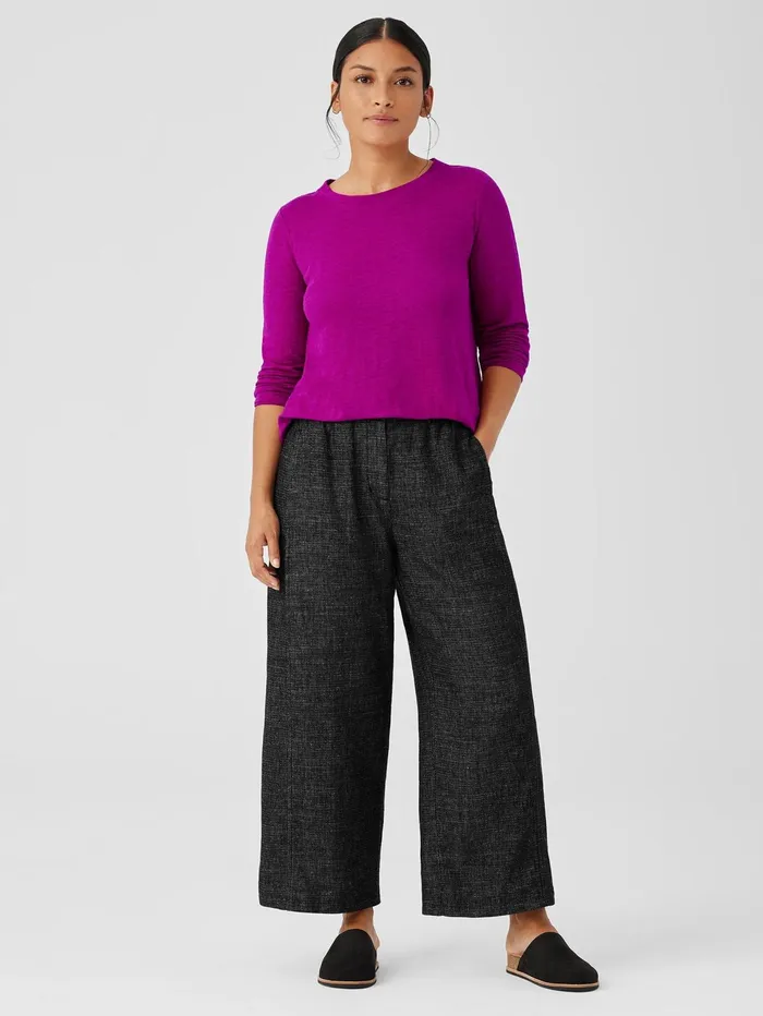 Women Eileen Fisher Pants Shorts and Jumpsuits Tweedy Hemp Cotton WideLeg Pant Black