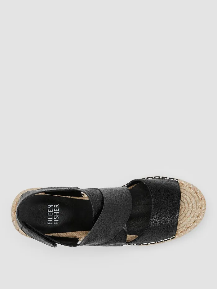 Women Eileen Fisher Shoes Willow Tumbled Leather Wedge Espadrille Black