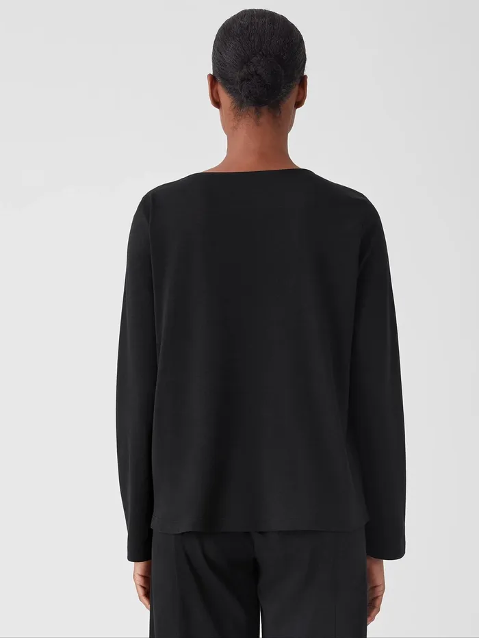 Women Eileen Fisher Sleepwear Cozy Organic Cotton Interlock Jewel Neck Top Black