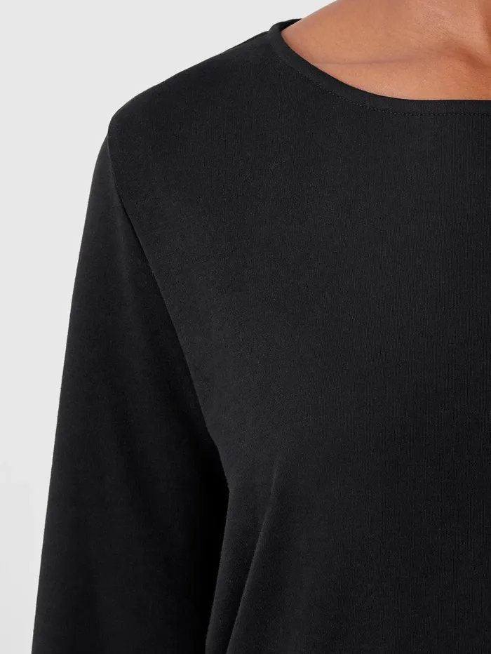 Women Eileen Fisher Sleepwear Cozy Organic Cotton Interlock Jewel Neck Top Black
