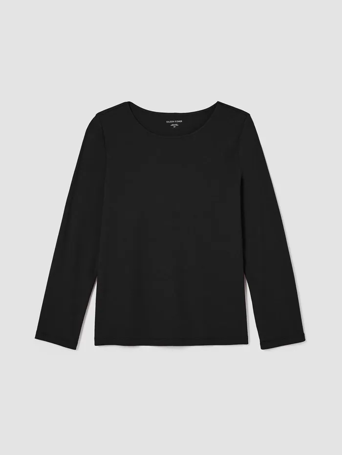 Women Eileen Fisher Sleepwear Cozy Organic Cotton Interlock Jewel Neck Top Black