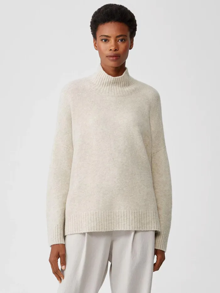 Women Eileen Fisher Sweaters and Cardigans Cashmere Silk Bliss Turtleneck BoxTop Maple Oat Women Eileen Fisher Sweaters and Cardigans Cashmere Silk Bliss Turtleneck BoxTop Maple Oat