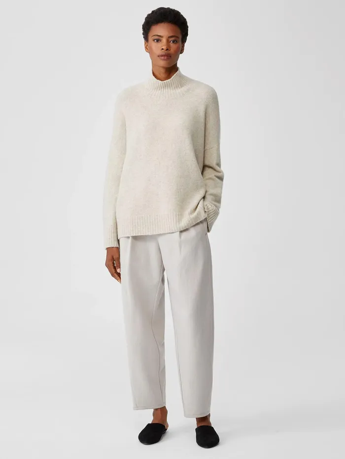 Women Eileen Fisher Sweaters and Cardigans Cashmere Silk Bliss Turtleneck BoxTop Maple Oat