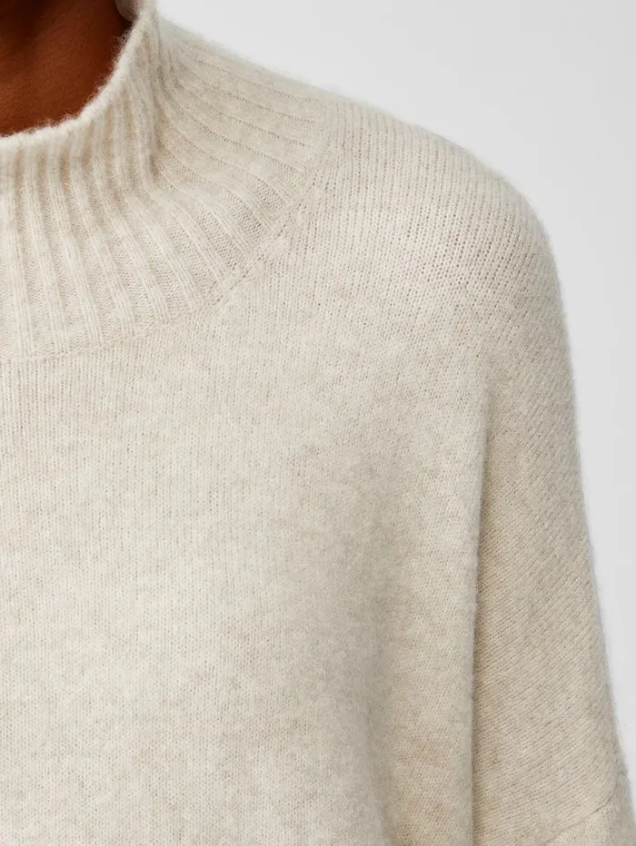 Women Eileen Fisher Sweaters and Cardigans Cashmere Silk Bliss Turtleneck BoxTop Maple Oat