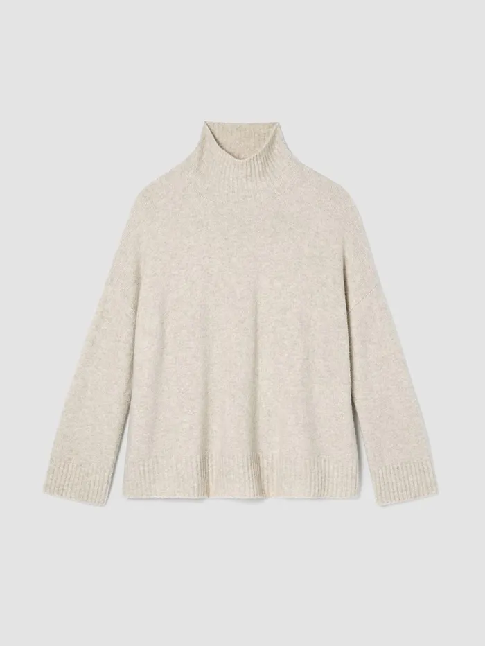 Women Eileen Fisher Sweaters and Cardigans Cashmere Silk Bliss Turtleneck BoxTop Maple Oat