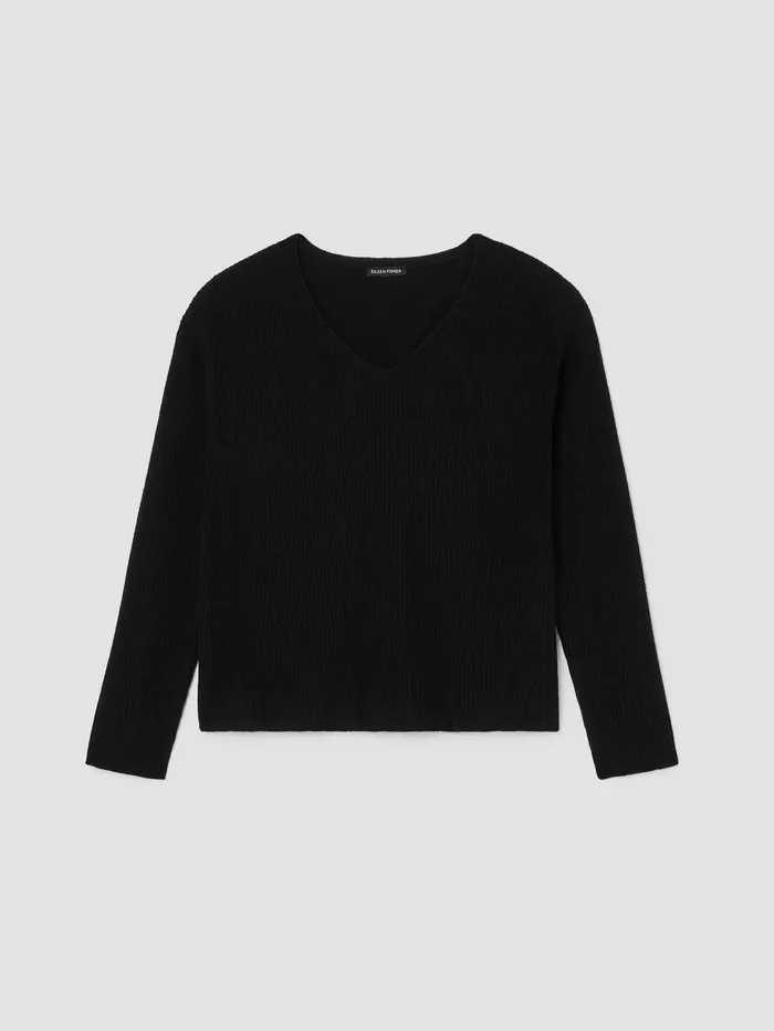 Women Eileen Fisher Sweaters and Cardigans Italian Cashmere VNeck Top Black