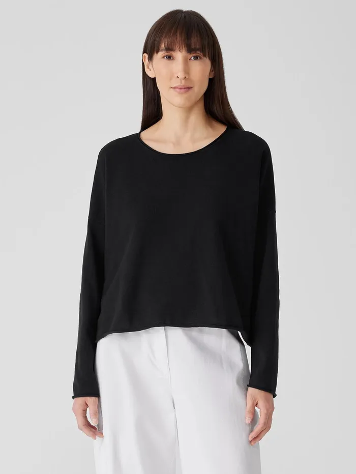 Women Eileen Fisher Sweaters and Cardigans Peruvian Organic Cotton Crepe Crew Neck Top Black Women Eileen Fisher Sweaters and Cardigans Peruvian Organic Cotton Crepe Crew Neck Top Black