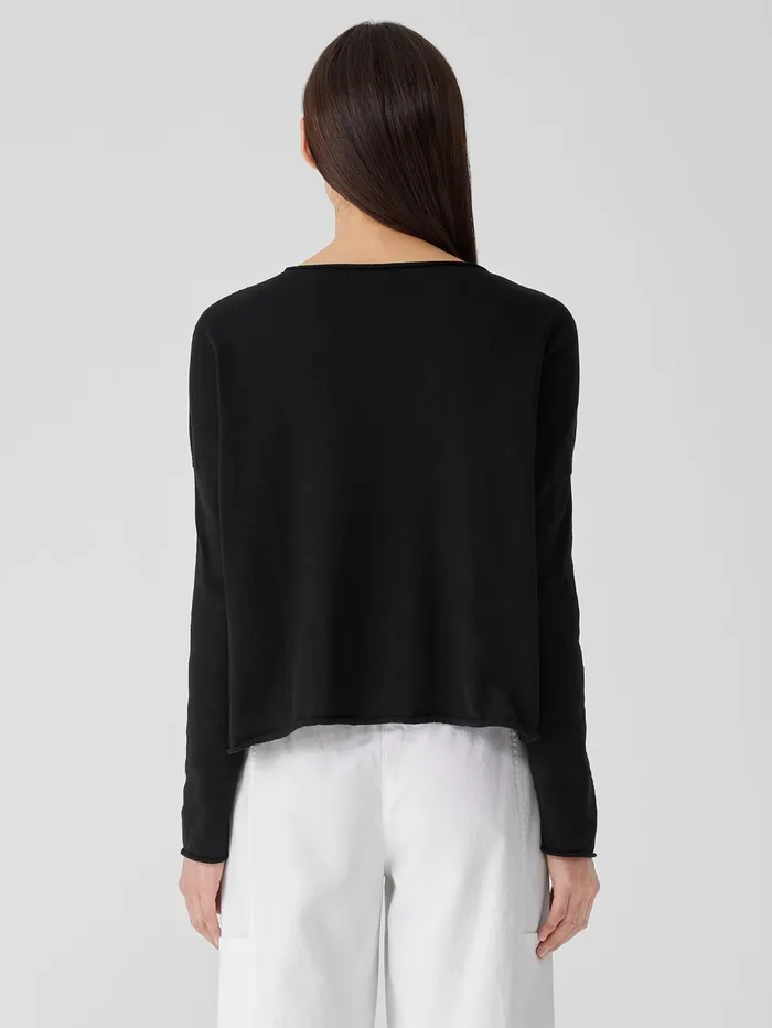 Women Eileen Fisher Sweaters and Cardigans Peruvian Organic Cotton Crepe Crew Neck Top Black