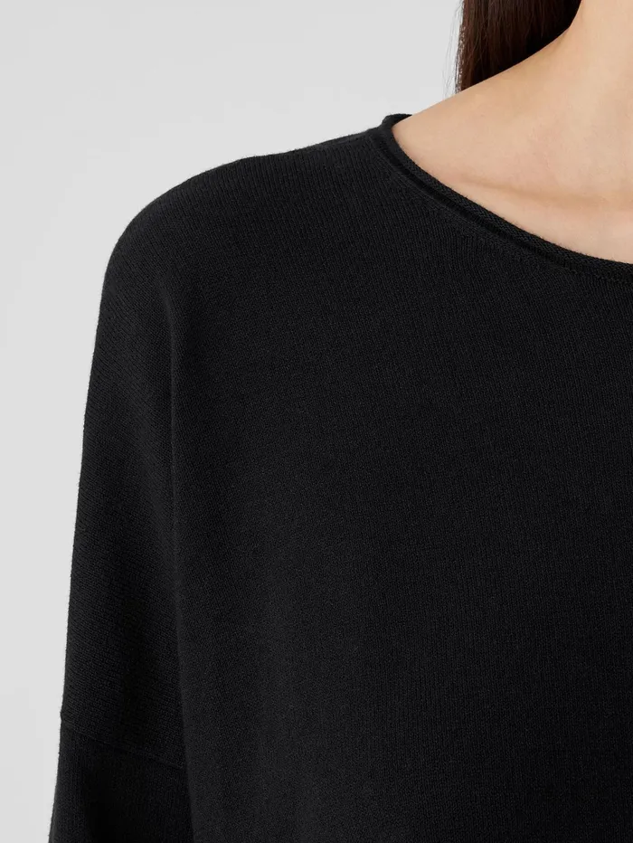 Women Eileen Fisher Sweaters and Cardigans Peruvian Organic Cotton Crepe Crew Neck Top Black