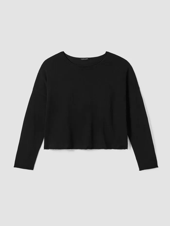 Women Eileen Fisher Sweaters and Cardigans Peruvian Organic Cotton Crepe Crew Neck Top Black